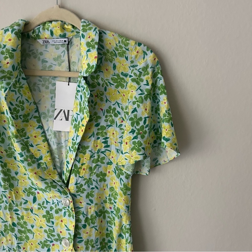 Zara Floral Button Collar Dress Skort Mini Spring Summer Small NWT - Picture 4 of 13